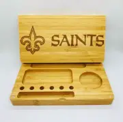 New Orleans saints laser engraved Bamboo rolling tray magnet back flip style