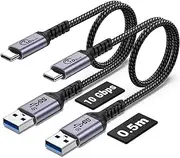 50cm USB C Data Cable 10Gbps 2 Packs, SUMPK USB 3.1 Gen 2 Cable Type C 3A Fast Charging Data Transfer Cord Compatible with Samsung Galaxy S21 S10 S9 Note 20, Power Bank