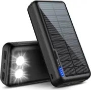 Solar Power Bank 30000mAh, Portable Charger with 2 USB Outputs, Type-C & Micro U