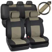 Car Seat Covers/Black & Beige/Two Tone Synth Leather/Steering Wheel Cover (for: Isuzu)