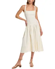 WeWoreWhat Smocked Drop-Waist Linen-Blend Midi Dress