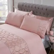 Blush Color Pintuck Diamante Diamond Band Soft Quilt Doona Duvet Cover PIllowcase Set