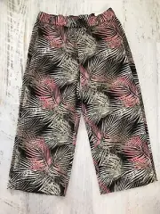 White House Black Market Soft Split Palm Feather Print Wide Led Crop Pants siz 6