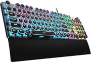 AULA F2088 Typewriter Style Mechanical Gaming Keyboard Blue Switch, with Removable Wrist Rest, Media Control Knob, Rainbow Backlit, Retro Punk round Keycaps, Full Size USB Wired Computer Keyboards