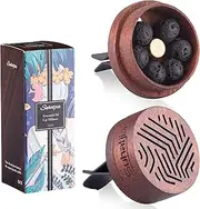 Wooden Car Diffuser for Essential Oils,2 PCS Car Aromatherapy Wood with Vent Clip.Come with 6 Volcanic Lava Stone and 2 Refill Pads (Cherry Wood-I