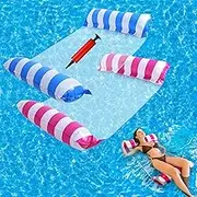 Inflatable Floating Water Hammock, Pack of 2 Rainforest Theme Palm Leaf Printed Water Hammock with Air Pump, 4-in-1 Floating Air Mattress for Summer Parties