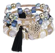 4 PC Handmade Bohemian Beaded Stackable Stretch Bracelet Set New Free Ship 5316