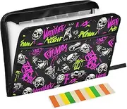 Folder with Pockets 13 Pockets A4 Letter Size with Zipper Closure for Document Storage Punk Peach Black Skulls Rock carpetas de