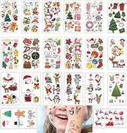 Christmas Tattoo Sticker Temporary Tattoo Sticker Santa Claus Elk Snowflake Christmas Stocking Christmas Tree Art Tattoo Stickers for Kids Body Decorations Xmas Party Favors Decor Supplies 20 Sheets