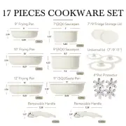 Nonstick Cookware Sets, 17 Pcs Granite Non Stick Pots and Pans Set with Removabl