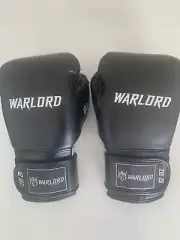 WARLORD 10 oz Black & Silver Boxing Sparring Gloves Punch Bag Fight Training