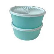 Tupperware Servalier Stacking Cookie Canister Light Teal 7.5 Cups SET OF 2 NEW