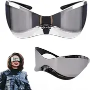 Futuristic Sunglasses, Futuristic Glasses, Futuristic Shield Sunglasses in Wrap-Around Style, Space Glasses, Alien Glasses Set, Fun Glasses, Role Play, Halloween Glasses Set (Silver Mirror)