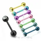 14G 5/8" Titanium IP Surgical Steel Tongue & Nipple Ring Barbell with Gem Ball