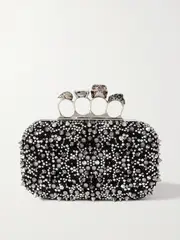 [MCQUEEN] MCQUEEN - Four Ring Embellished Suede Clutch - Black - One size One size Black