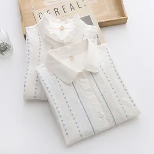 刺繡長袖襯衫 小清新白色襯衫 韓版洋氣寬鬆上衣