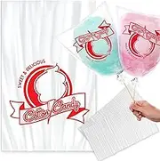 300 Cotton Candy Bags with Ties – 18.5" X 11.5" Thick Printed Bulk Cotton Candy Machine Supplies | Large Candy Bag Holder | Concession Stand Carnival Candy Bags