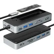 Yottamaster 8-in-1 Type-C with M.2 NVMe/SATA SSD Enclosure Hub -USB3.2 Gen 2 , 2x USB-A HDMI , SD/TF , Type-C PD100W , M2 Dual Protocol NVMe Slot [Yottamaster-YM28P-G2-BK-EP]