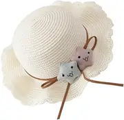 [DEARMAMY] Boys and Girls' Straw Weaving Sun Hat Summer Outdoor Hat Comfortable Breathable Fine Workmanship White