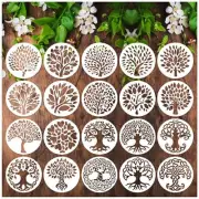 20 Pieces Reusable Tree Stencils 4 Inch Round Tree of Life Stencil for Painti...