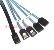 Mini SAS SFF-8643 to 4 SATA 7-pin hard 6Gbps data Server RAID Blue Cable 1M
