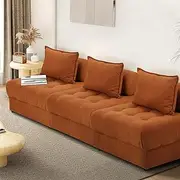 Oikiture Velvet Floor Sofa with Cushion 3 Seater Lounge Chair Brown