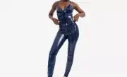 Adidas Women's Ivy Park Halls of Ivy Dark Blue Latex Bodysuit Size Medium H19005