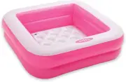 Square Inflatable Kids Pool, 34 X 34 X 10 Inches, Pink and White, 15 Gallon