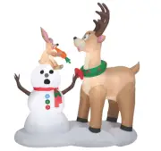6' Christmas Light Inflatable Rabbit Eating Snowman's Nose w/ Surprised Caribou