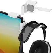wigmoa【1PACK】 Clamp-On Monitor Headphone Stand – Adjustable Headset Holder with 360° Rotating Hook, Silicone Protection, Space-Saving Desk Organizer for Office, Gaming & Study YA-C (White)