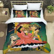 v282 Bed Sheets Anime Card Captor Sakura Bedding Set,Duvet Cover Comforter Bed Set Quilt Cover Pillowcase,King Queen Twin Size Boys Girls Adults 3-Pie