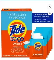 Box Tide To Go Wipes 6 ct, 5" x 6" Wipes Instant Stain Remover(YY6)