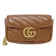 Gucci GG Marmon Azalea Brown Handbag Leather Shoulder Bag Chain Strap Italy NEW