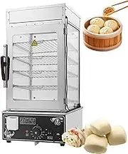 1200W Electric Hot Food Warmer, Commercial 5-Layer Steamed Bread Buns Hot Food Warmer, Food Steamer Bun Warmer Machine with 30-110℃ Temperature Control, 360 Degree Steam Surround Heating 6-Tier
