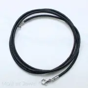 BLACK LEATHER CORD CHAIN MENS WOMENS SILVER STAINLESS STEEL 2MM NECKLACE