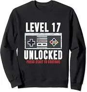 [X.Style] Level 17 Unlocked 17 Year Old Funny Gamer 17th Birthday Sweatshirt ds1296 Sweater (M) Black