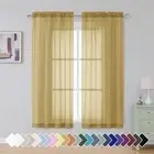 Short Sheer Curtains 45 Inch Length for Small 42"W x 45"L (Pack of 2) Gold