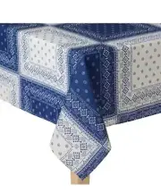 Celebrate Local Life Blue & White Patchwork 60” Round Fabric Tablecloth