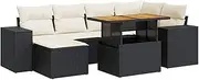 vidaXL 7-Piece Garden Sofa Set - Black Poly Rattan with Cushions, Modular Design, Adjustable Table, Storage Function - Perfect for Patio, Garden, Backyard, Outdoor Lounge