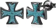[CVRAVO] Turquoise Cross Earrings 925 Sterling Silver Black Cross Earrings Religious Jewelry Gifts for Men Women, No, Sterling Silver, No Gemstone