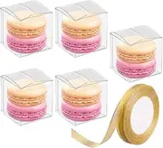 JOERSH 2x2x2 Inches Clear Boxes for Favors with Gift Ribbon 60 PCS Small Transparent Wedding Baby Shower Birthday Party Favor Boxes, Minigifts Display Individual Macaron Box