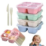 FeBohao 4 Pack Reusable Snack Pack Containers Bento Snack Box with 4 Compartments & Fork for School Work Travel Meal Prep Lunch Containers for Kids Adults