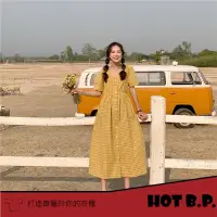 在飛比找蝦皮商城優惠-【HOT 本舖】小清新 格紋洋裝 夏季新款 長裙 短袖V領 