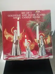 Godinger Angel Candle Stick Holders Goldtone Silver Plated Set of 3 Graduated