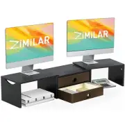 Dual Monitor Stand Riser With 2 Drawers, Wood Riser for 2 Monitors, Length an...
