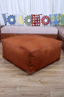 Leather Moroccan Footstool Ottoman Unstuffed Pouffe Boho Genuine New Brown 30''