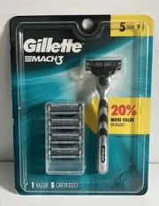 Gillette Mach3 Razor Handle + 5 Cartridges | NEW Sealed