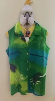 Size S - M - LONGLINE TOP - Sleeveless / With Collar / Button Front - Tropical