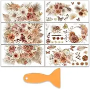 OLYCRAFT 6pcs/Set Bohemian Floral Rub on Transfers for Furniture and Craft 30x15cm Dried Flower Furniture Decal Transfer Stickers Rub on Decal with 1pc Scraper for Scrapbook Window Home Decoration