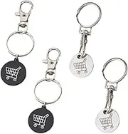 OHPHCALL 4pcs Metal Shopping Trolley Tokens Keychain Keyring Stainless Steel Key Rings Key Chain Decoration Pendant Tokens Shopping Cart Coin Holder for Men Women